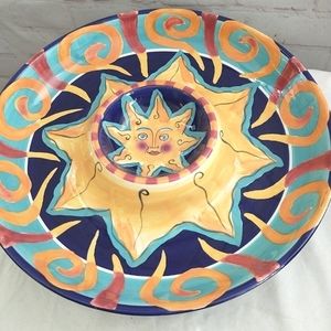 𝅺2002 El Sol  Ceramic Sun Face Chip and Dip Bowl Platter Pelzman Design